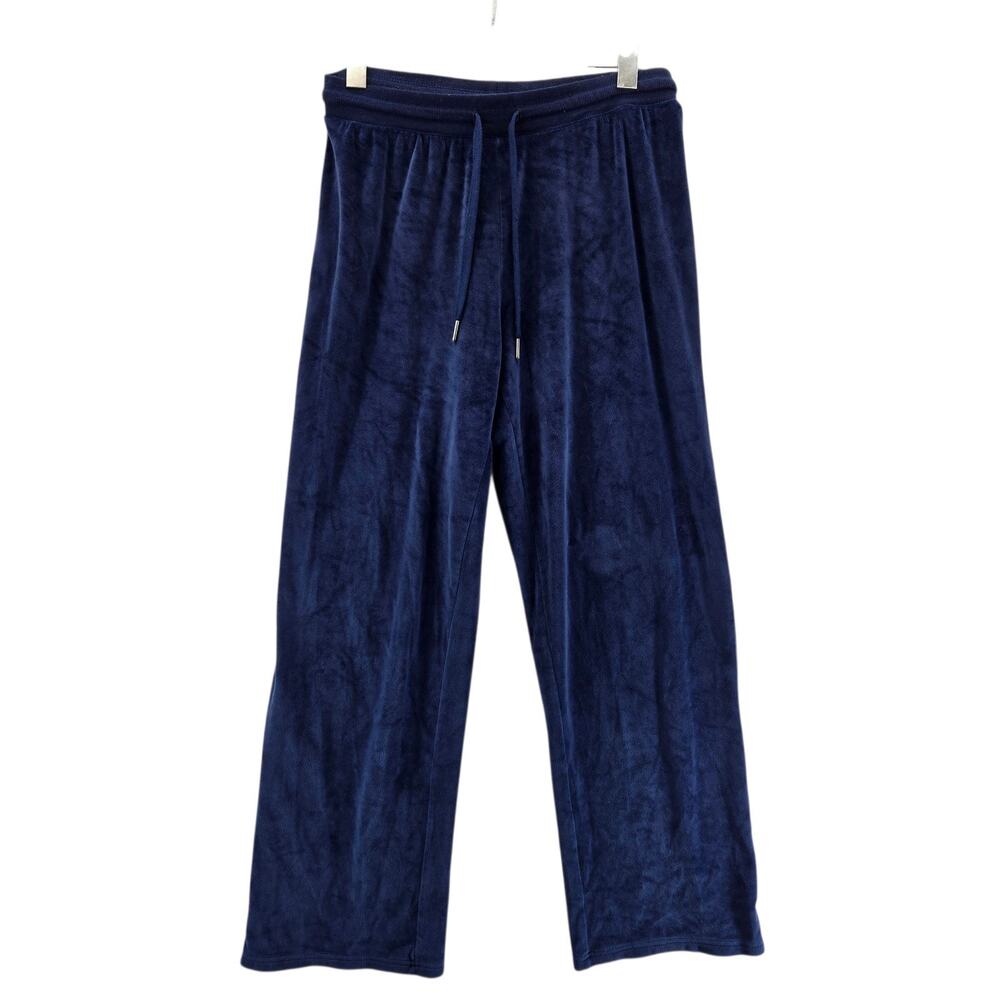Juicy Couture Velour Pants Womens Medium Blue Straight Leg Crop High Rise Bling‎ - Picture 3 of 9